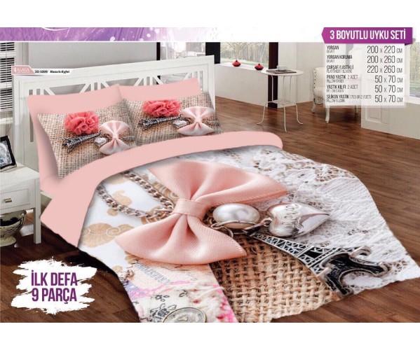 3Д Комплект Постельного Белья с Одеялом и Подушками 9 предмет ЕВРО 2 сп. 3D ALACA Оптом Турция
