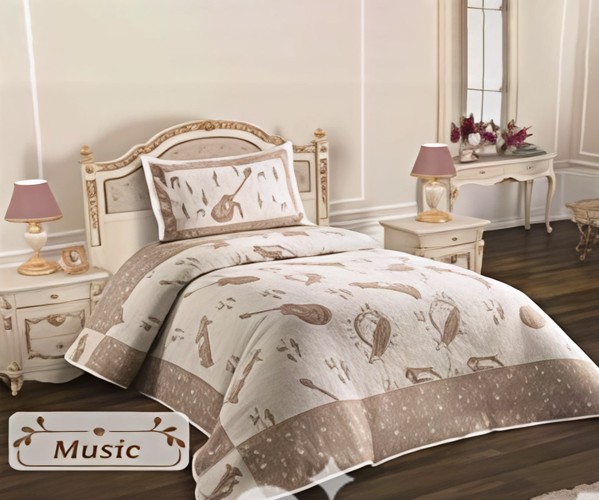 ✅Жаккардовое Покрывало 170x240 см с Наволочкой 50x70 см DELUX TEK KISILIK Series Music Оптом Турция Фабрика ✅Текстиль для Дома О