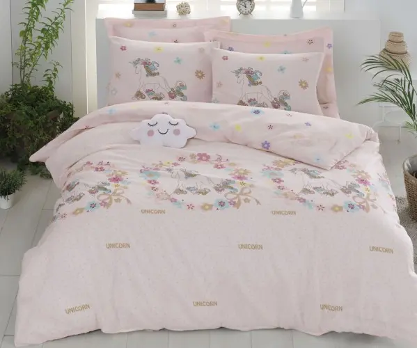 ✅2 сп. Евро Комплект Постельного Белья Unicornlar Pembe Оптом Турция Фабрика ✅Текстиль для Дома Оптом Турция.