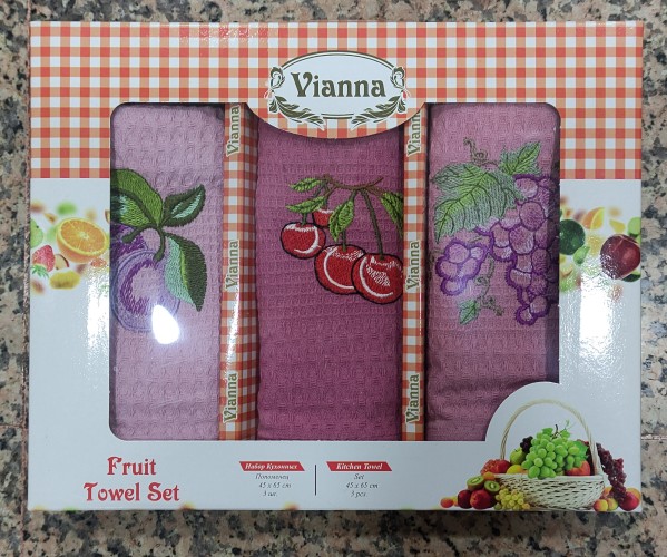 45x65 см 3 шт/уп Вафельныe Полотенца с Вышивкой Fruit Towel Set Vianna - ByTem Оптом Турция