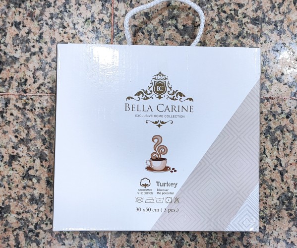 30x50 см 3 шт/уп Махровые Полотенца с Вышивкой Coffee Bella Carine - ByTem Оптом Турция
