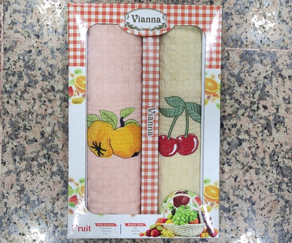 45x65 см 2 шт/уп Вафельныe Полотенца с Вышивкой Fruit Vianna - ByTem Оптом Турция
