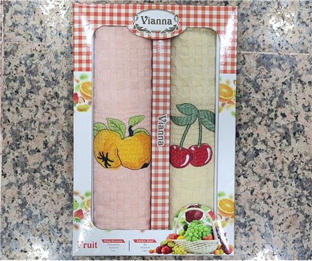 45x65 см 2 шт/уп Вафельныe Полотенца с Вышивкой Fruit Vianna - ByTem Оптом Турция