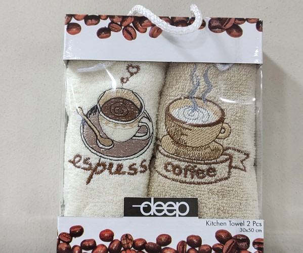 30x50 см 2 шт/уп. Махровые Полотенца с Вышивкой Coffee Deep - ByTem Оптом Турция