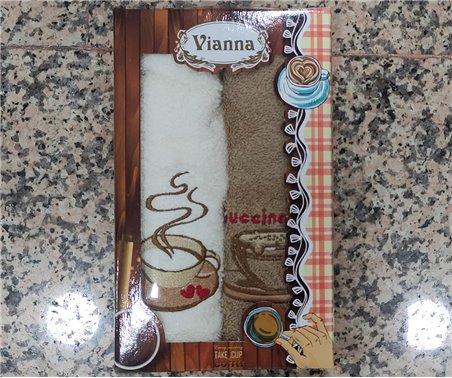 30x50 см 2 шт/уп. Махровые Полотенца с Вышивкой Coffee Vianna - ByTem Оптом Турция