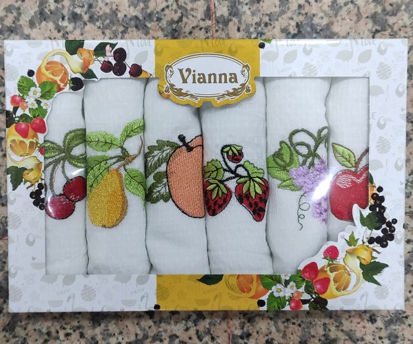 45x65 см 6 шт/уп Вафельныe Полотенца с Вышивкой Fruits Vianna - ByTem Оптом Турция
