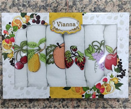 45x65 см 6 шт/уп Вафельныe Полотенца с Вышивкой Fruits Vianna - ByTem Оптом Турция