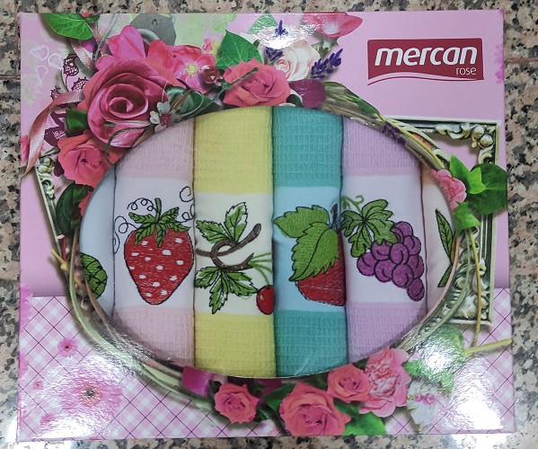Кухонные Вафельные Полотенца с Вышивкой 50x70 см 6 шт/уп Fruits - Mercan Rose Оптом Турция