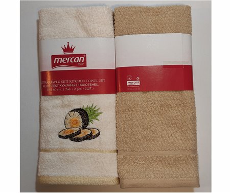 Махровые Кухонные Полотенца с Вышивкой 40x60 см 2 шт/уп - Mercan Оптом Турция
