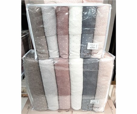 Махровые Полотенца 50x90 + 70x140 см по 6 шт/уп - ŞAHESER havlu serisi (cotton)