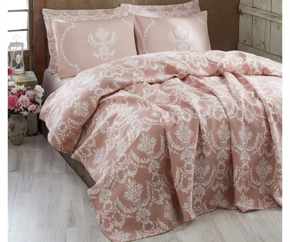 ✅2 сп. Покрывало 200x230 см Doğal Pike Baskılı Battal 220x230cm Pure Pudra Оптом Турция Фабрика ✅Текстиль для Дома Оптом Турция.