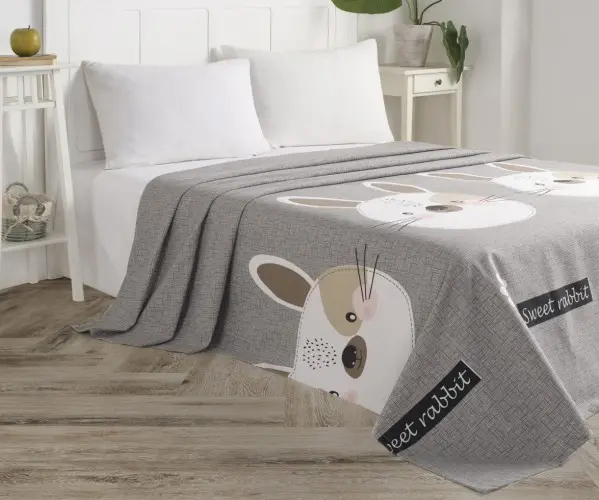 ✅2 сп. Стеганое Покрывало 200x230 см Doğal Pike Baskılı Battal 220x230cm Tavşancık A.Kahve-Gri-Pembe Оптом Турция Фабрика ✅Текст