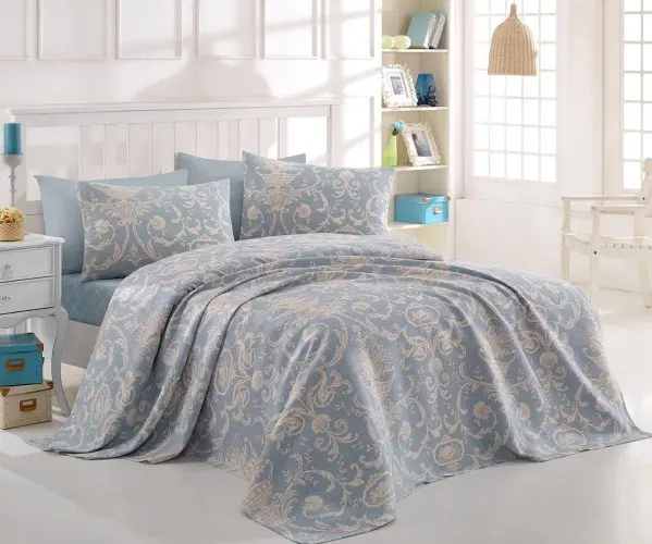 ✅1 сп. Покрывало 140x230 см Doğal Pike Baskılı Kids 140x230cm Tuval Mavi Оптом Турция