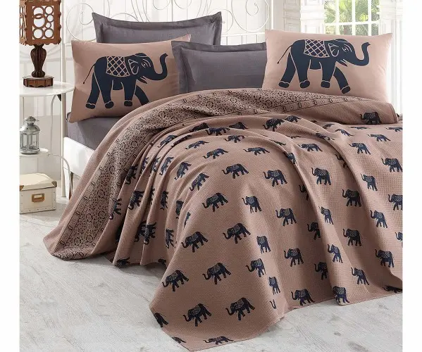 ✅2 сп. Покрывало 240x230 см Doğal Pike Baskılı King 240x230cm Fil Mavi Оптом Турция Фабрика ✅Текстиль для Дома Оптом Турция.