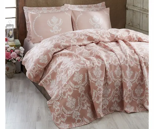 ✅2 сп. Покрывало 240x230 см Doğal Pike Baskılı King 240x230cm Pure Pudra Оптом Турция Фабрика ✅Текстиль для Дома Оптом Турция.