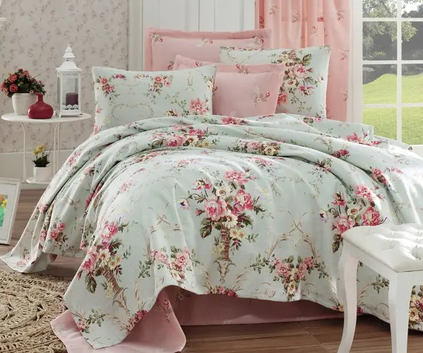 ✅2 сп. Стеганое Покрывало 260x230 см Doğal Pike Baskılı Mega King 260x230cm Alanur Mint Оптом Турция Фабрика ✅Текстиль для Дома 