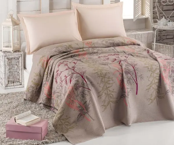 ✅2 сп. Стеганое Покрывало 260x230 см Doğal Pike Baskılı Mega King 260x230cm Urla Bej Оптом Турция Фабрика ✅Текстиль для Дома Опт