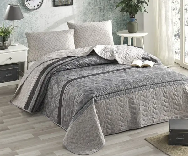 ✅1 сп. Стеганое Покрывало 160x220 см с Наволочкой 50x70 см Kapitone Yatak Örtüsü Seti Tek Kişilik Creative Gri Оптом Турция