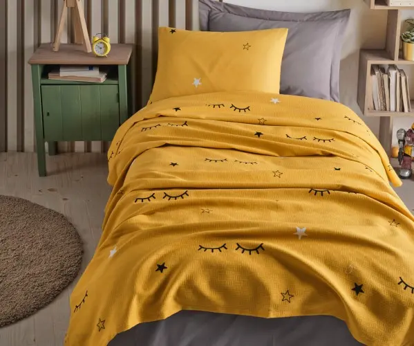 ✅1 сп. 140x230 см Покрывало Вафельное Pike Örtü Kids Baskılı 140x230cm Dide Sarı Оптом Турция Фабрика ✅Текстиль для Дома Оптом Т