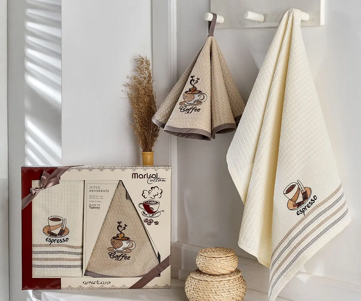 Полотенца вафельные с вышивкой 40x60 см 3 шт/уп 3-LÜ KAHVE MODA CLASS HAVLU Полотенца вафельные с вышивкой 40x60 см 3 шт/уп 3-LÜ KAHVE MODA CLASS HAVLU