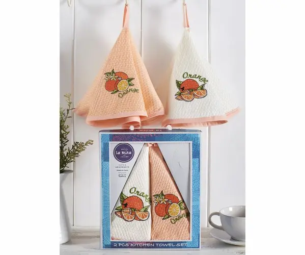 ✅Набор Кухонных Вафельных Полотенец с Вышивками 50x50 см 2 шт/уп LA RİTA ROUND TOWEL ORANGE Оптом Турция Фабрика ✅Текстиль для Д