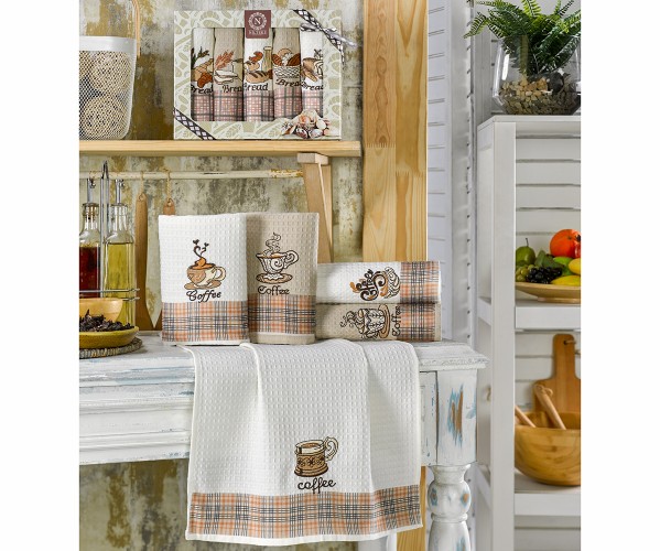 Набор Кухонных Вафельных Полотенец с Вышивками 40x60 см 5 шт/ уп Nilteks