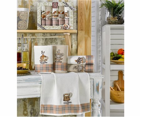 Набор Кухонных Вафельных Полотенец с Вышивками 40x60 см 5 шт/ уп Nilteks Оптом Турция