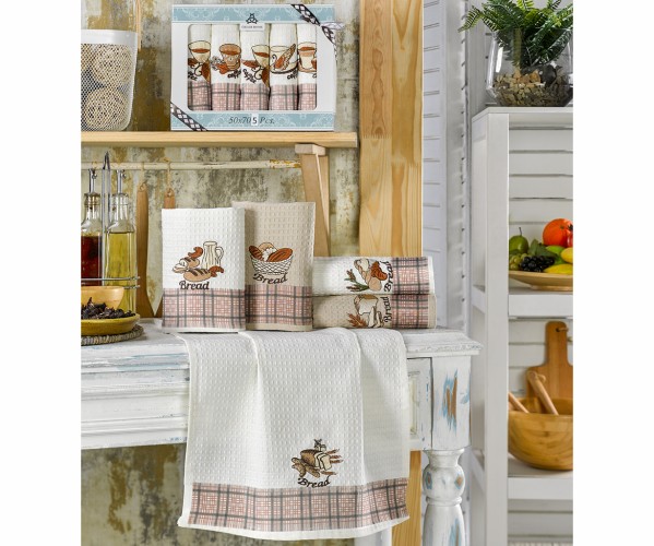 Набор Кухонных Вафельных Полотенец с Вышивками 40x60 см 5 шт/ уп Nilteks