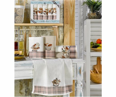 Набор Кухонных Вафельных Полотенец с Вышивками 40x60 см 5 шт/ уп Nilteks Оптом Турция