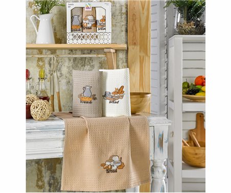 Набор Кухонных Вафельных Полотенец с Вышивками 40x60 см 3 шт/ уп Nilteks Оптом Турция