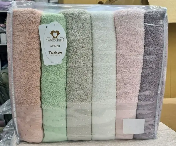 Махровые Полотенца 50x90см 6 шт/уп + 70x140см 6 шт/уп CLASSIC COTTON TWO DOLPHINS Оптом Турция Махровые Полотенца 50x90см 6 шт/уп + 70x140см 6 шт/уп CLASSIC COTTON TWO DOLPHINS Оптом Турция