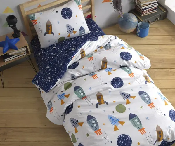 ✅1 сп. Комплект Постельного Белья Cotton Nevresim Takımı Tek Kişilik Spacex Lacivert Оптом Турция Фабрика ✅Текстиль для Дома Опт