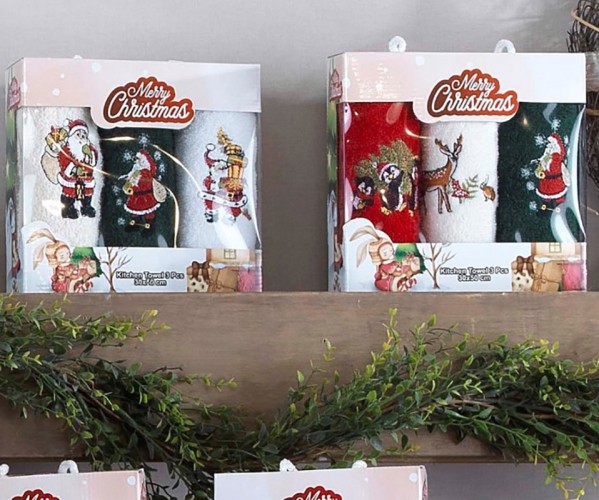 30x50 см. 3 шт/уп. Махровый Набор Полотенец Merry Christmas Оптом Турция