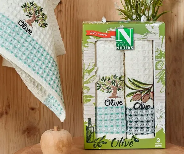✅Полотенца вафельные с вышивкой 50x70 см 2 шт/уп 2 PCS QUALİTY OLİVE Оптом Турция Фабрика ✅Текстиль для Дома Оптом Турция.