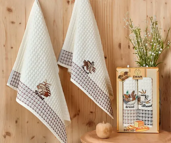 ✅Полотенца вафельные с вышивкой 50x70 см 2 шт/уп 2 PCS QUALİTY BREAD Оптом Турция Фабрика ✅Текстиль для Дома Оптом Турция.
