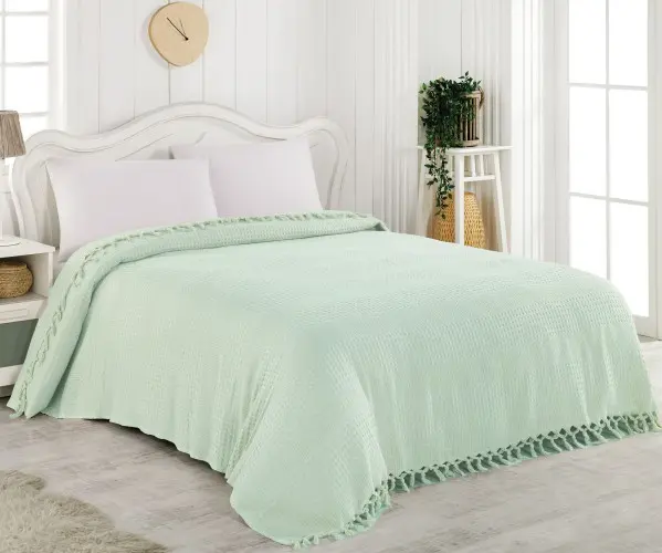 ✅Покрывало Вафельные 160x230 см SINGLE SIZE FRINGED PIQUE GREEN LaRita Оптом Турция Фабрика ✅Текстиль для Дома Оптом Турция.