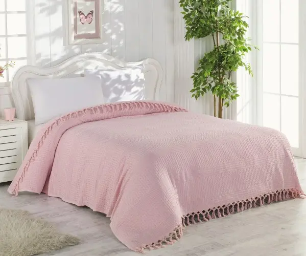 ✅Покрывало Вафельные 160x230 см SINGLE SIZE FRINGED PIQUE DRIED ROSE LaRita Оптом Турция Фабрика ✅Текстиль для Дома Оптом Турция