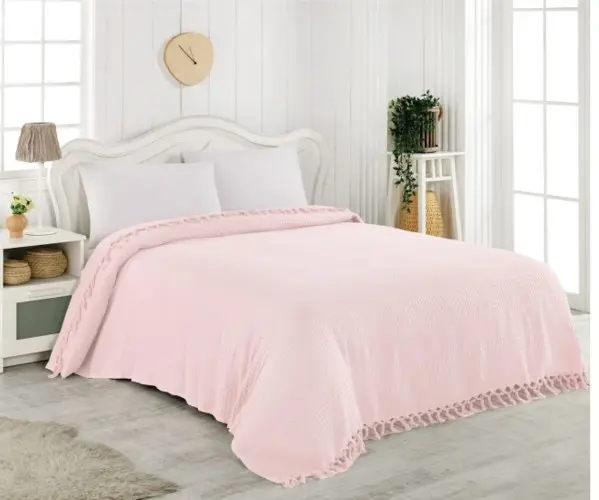 ✅Покрывало Вафельные 160x230 см SINGLE SIZE FRINGED PIQUE PINK LaRita Оптом Турция Фабрика ✅Текстиль для Дома Оптом Турция.