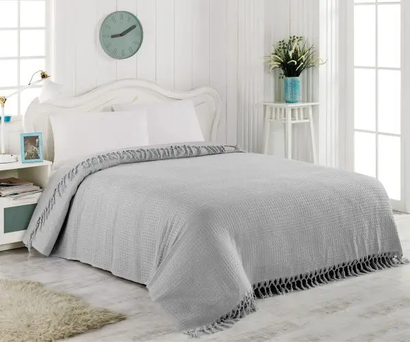 ✅Покрывало Вафельные 160x230 см SINGLE SIZE FRINGED PIQUE GRAY LaRita Оптом Турция Фабрика ✅Текстиль для Дома Оптом Турция.