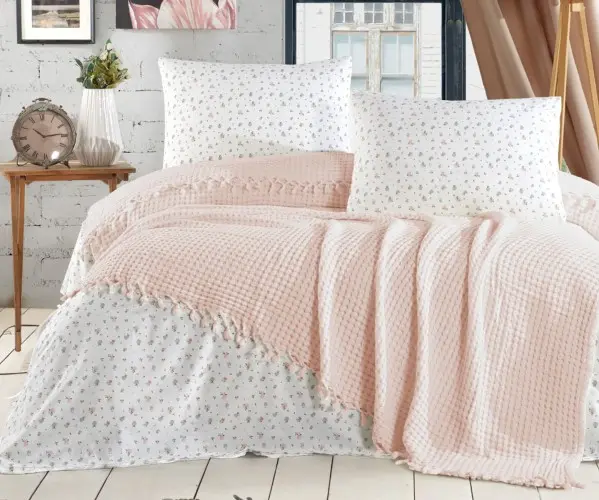 ✅Летнее Постельное Белье с Вафельным Покрывалом ЕВРО 2 сп. SOFT BEDCOVER SET SOMON Оптом Турция Фабрика ✅Текстиль для Дома Оптом