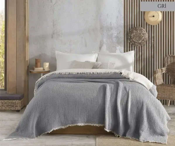 ✅7-Слойгое МУСЛИНОВОЕ ПОКРЫВАЛО 230x240 см 7 LAYER MUSLIN BED COVER GRAY Оптом Турция Фабрика ✅Текстиль для Дома Оптом Турция.