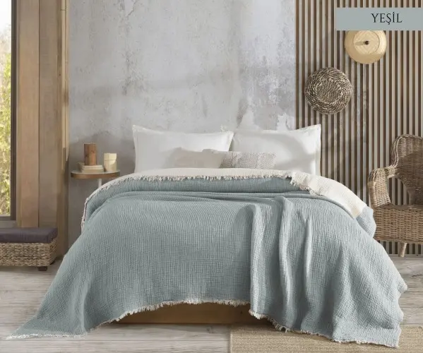 ✅7-Слойгое МУСЛИНОВОЕ ПОКРЫВАЛО 230x240 см 7 LAYER MUSLIN BED COVER CYAN Оптом Турция Фабрика ✅Текстиль для Дома Оптом Турция.