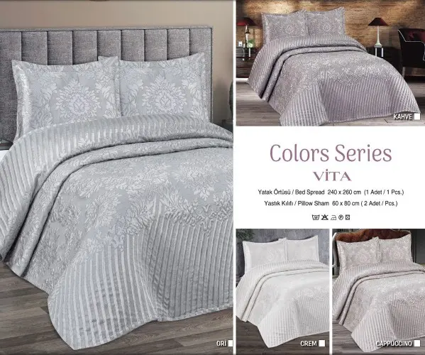 ✅Покрывало 240x260 см с 2-мя Наволочками 60x80 см COLOUR SERİES VITA Оптом Турция Фабрика ✅Текстиль для Дома Оптом Турция.