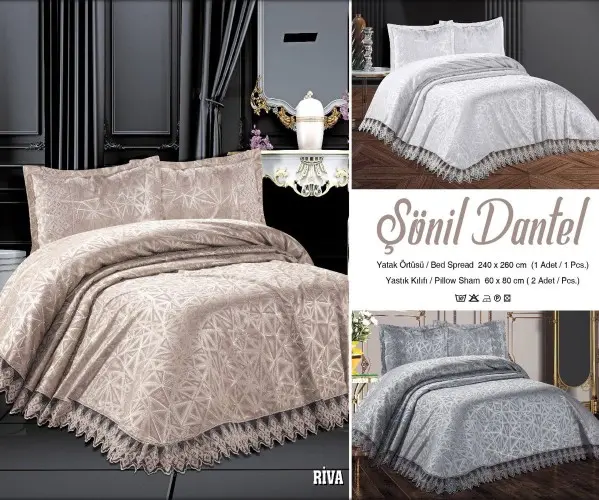 ✅Покрывало с Гипюром 240x260 см с Наволочками 2 шт 60x80 см SONIL DANTEL SERİES RIVA Оптом Турция Фабрика ✅Текстиль для Дома Опт