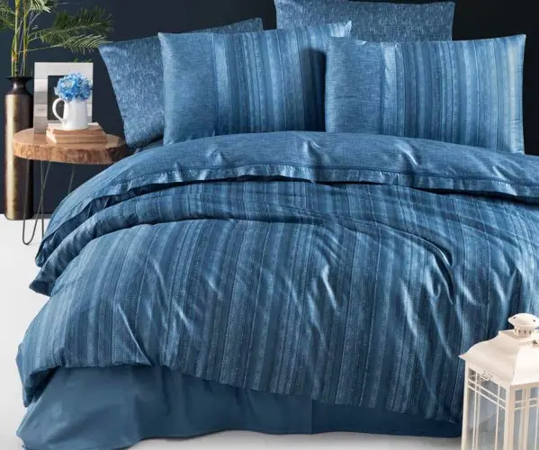 ✅Сатиновое Постельное Белье Евро 2 сп. 300TC PREMIUM SATIN PR-111 Talya Blue LA ROMANO Оптом Турция
