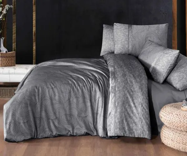 ✅Сатиновое Постельное Белье Евро 2 сп. 300TC PREMIUM SATIN PR-121 Nesy Grey LA ROMANO Оптом Турция Фабрика ✅Текстиль для Дома Оп