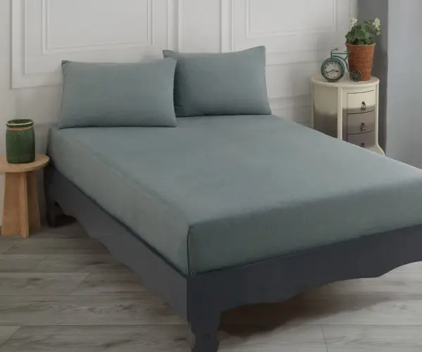 ✅2 сп. 160x200 см Простынь на Резинке с 2-мя Наволочками Road Basic Lastikli Çarşaf Seti Çift Kişilik Yeşil Оптом Турция Фабрика
